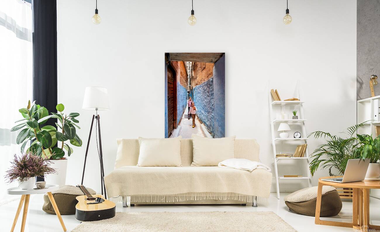 Children play in the alleys of the Medina in Fez Morocco Reproduction