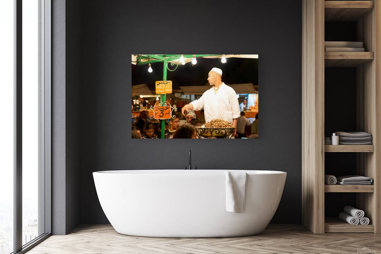 Snail dinner served at street vendors in Marrakech night market Reproduction