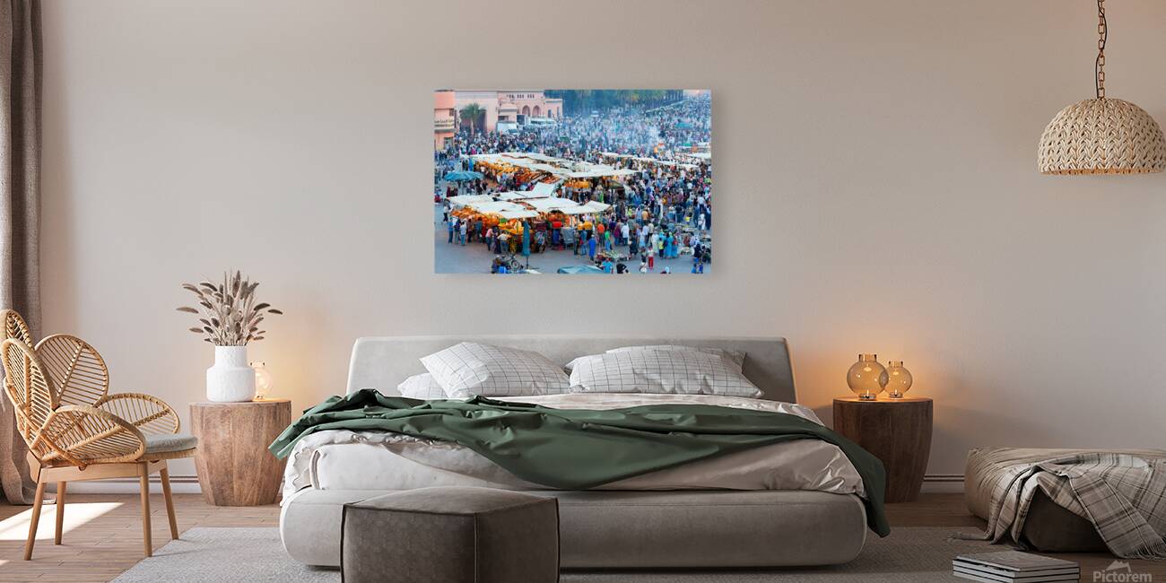 Sunset at Djema el Fna square in Marrakesh with lively crowds Reproduction