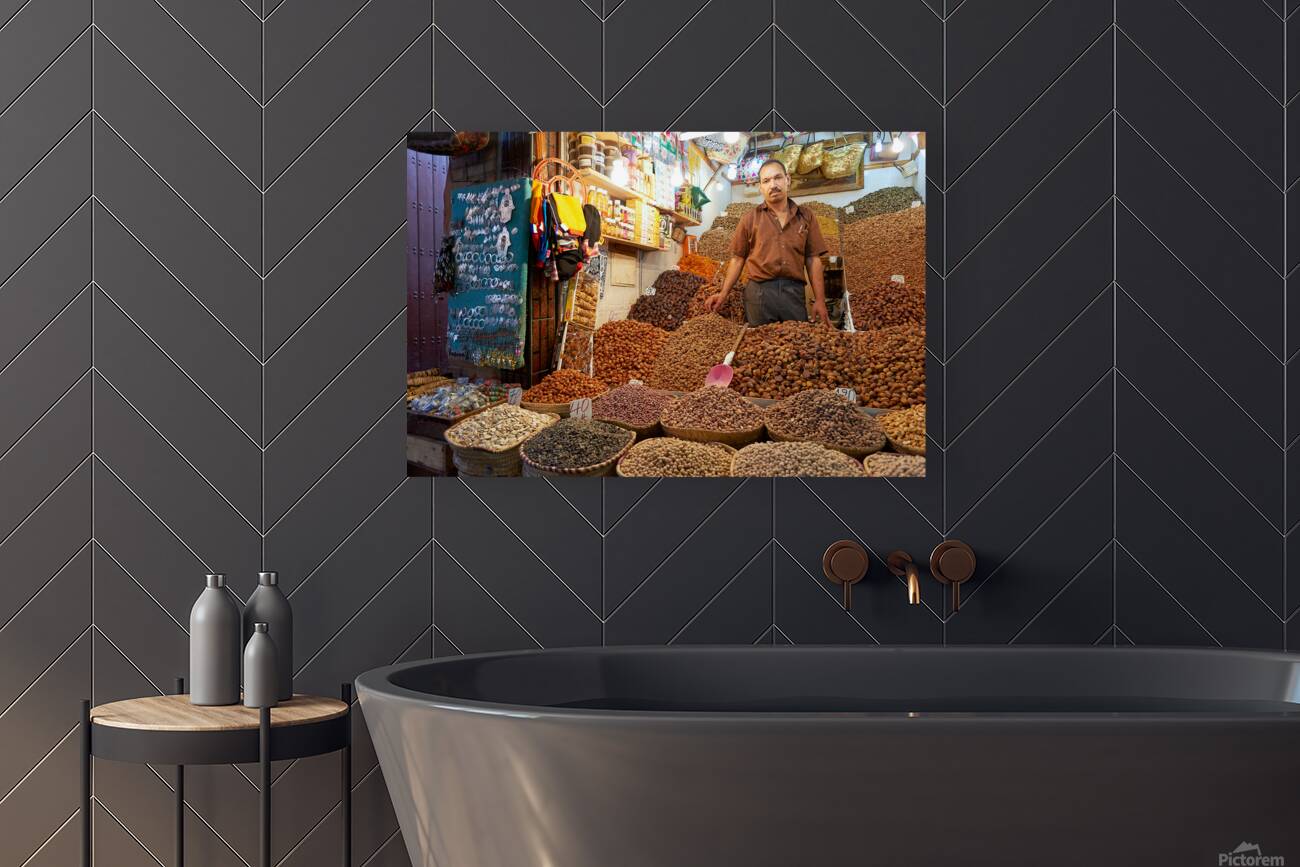 Dried fruit sale in souk of Marrakesh Morocco during daytime Reproduction