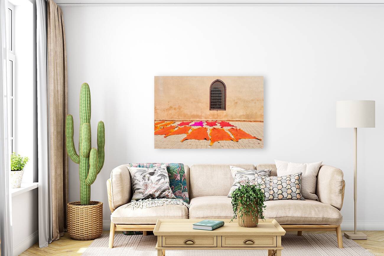 Dyed leather drying in the sun in Marrakesh Morocco Reproduction