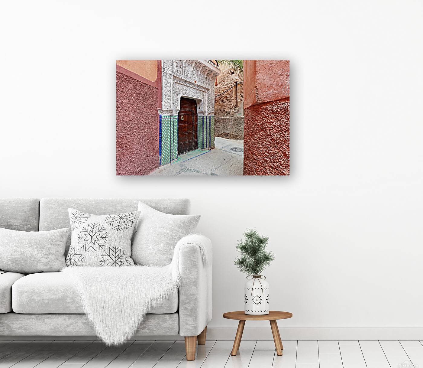 Narrow alleys in Marrakeshs Medina show traditional architectur Reproduction