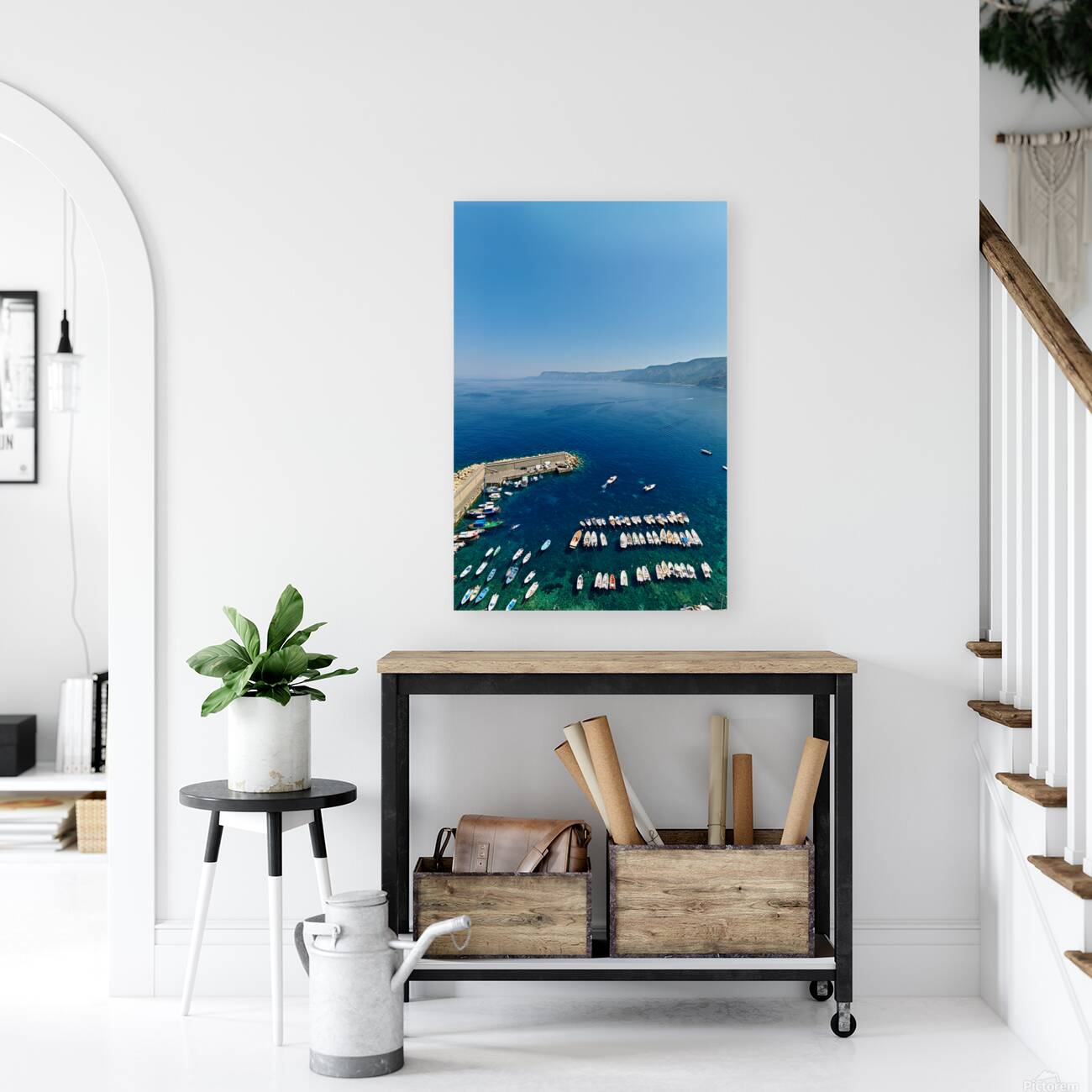 View of Chianalea harbor in Scilla Calabria Italy with boats Reproduction