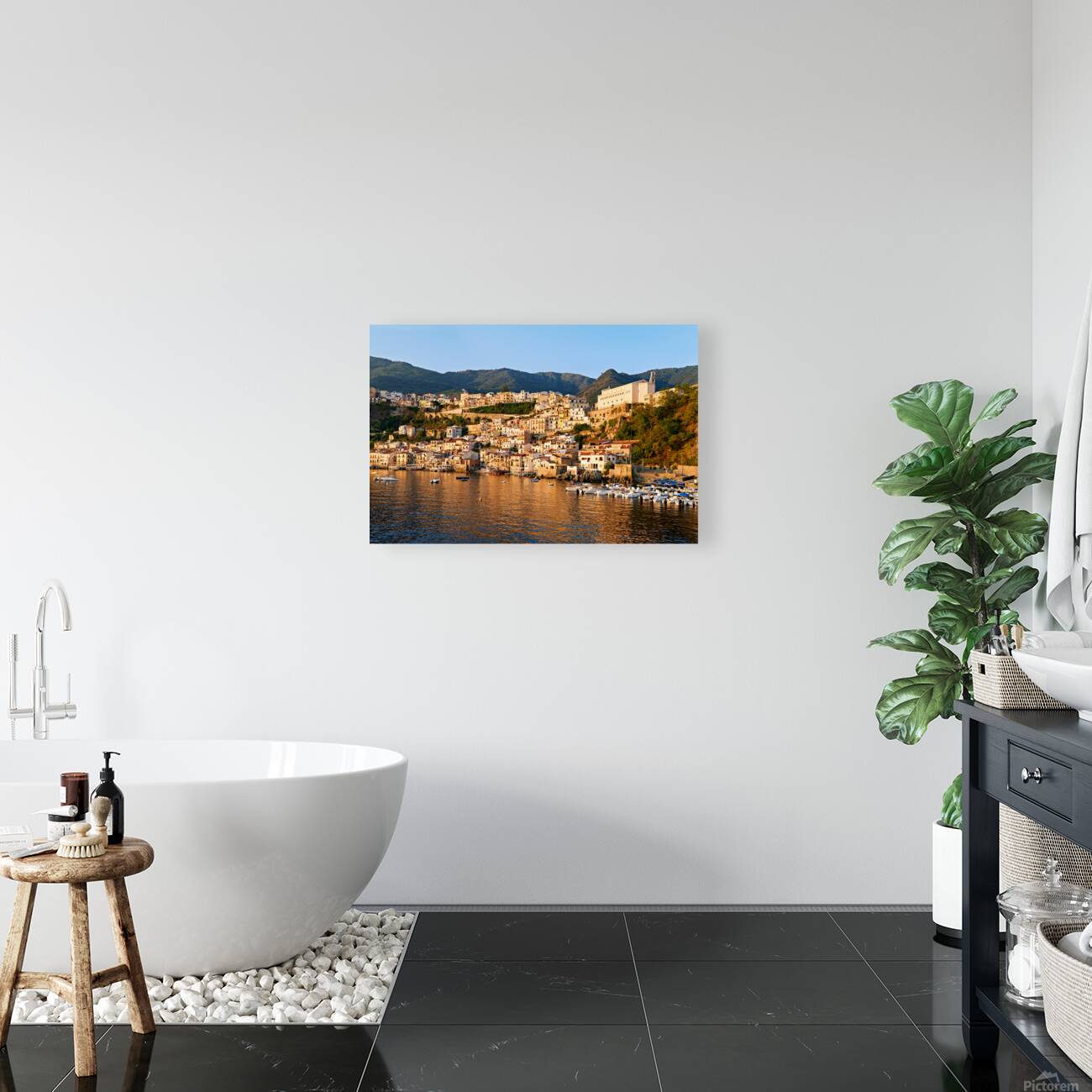 Sunrise over scilla in chianalea calabria italy Reproduction