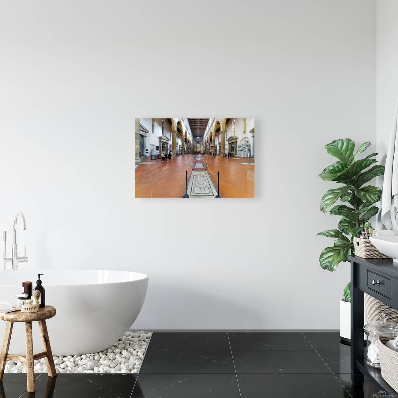 Visitors explore Basilica di Santa Croce in Florence Tuscany I Reproduction