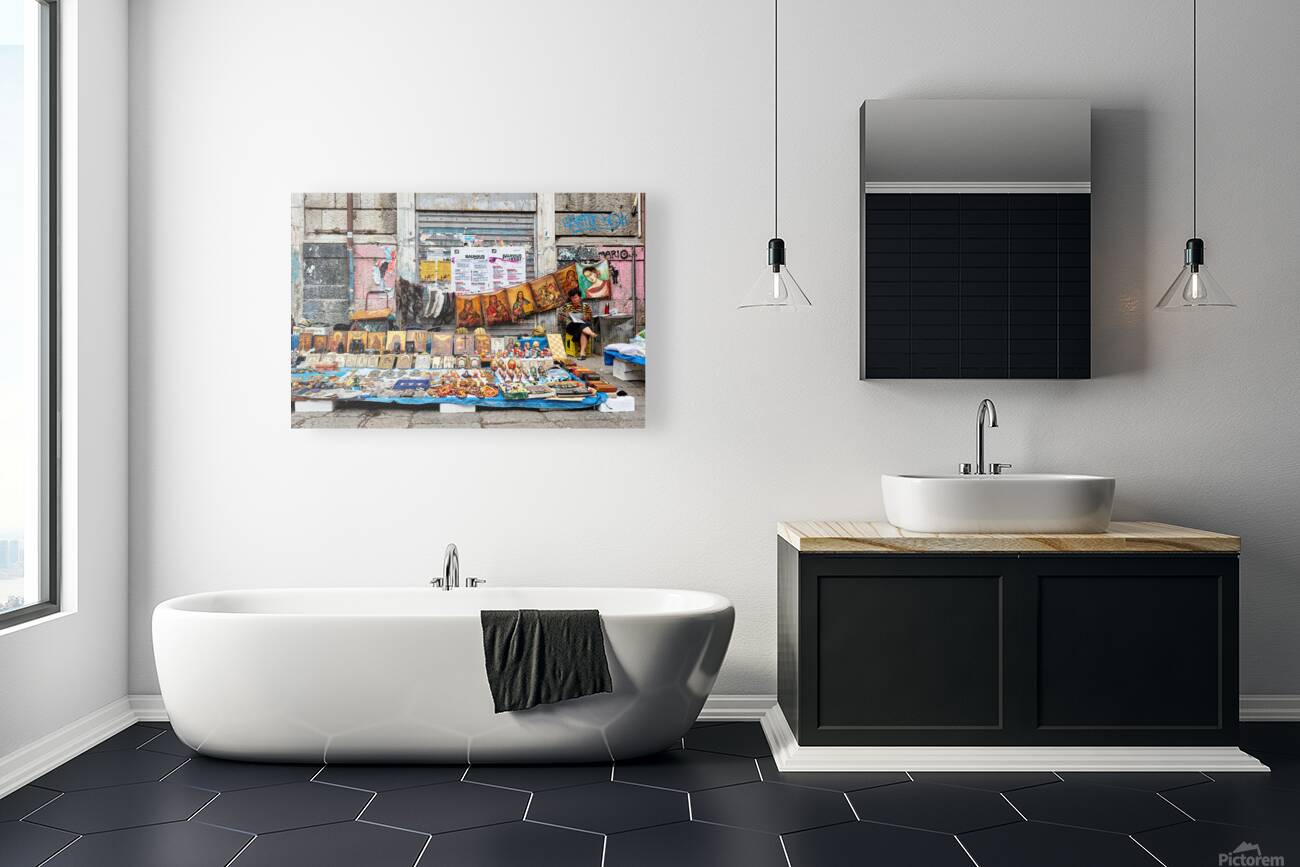 Market scene in Palermo Sicily with local crafts and art Reproduction