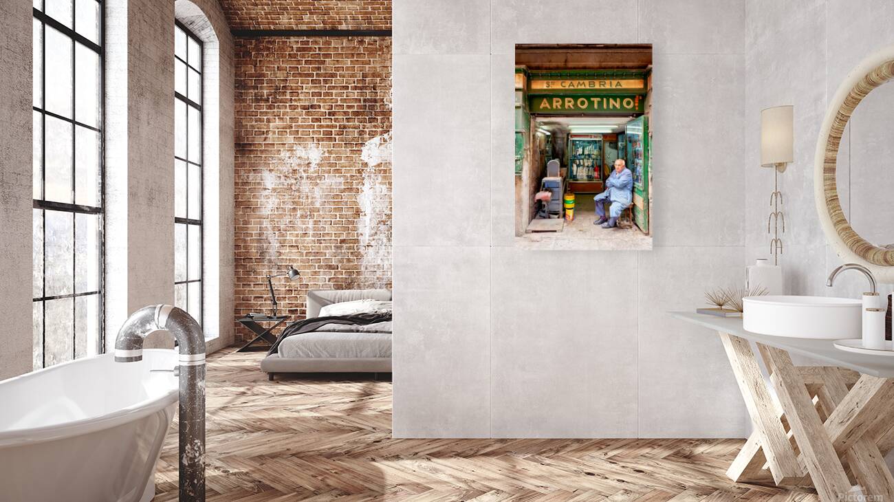 Grinder street shop in Palermo Sicily with shopkeeper Reproduction