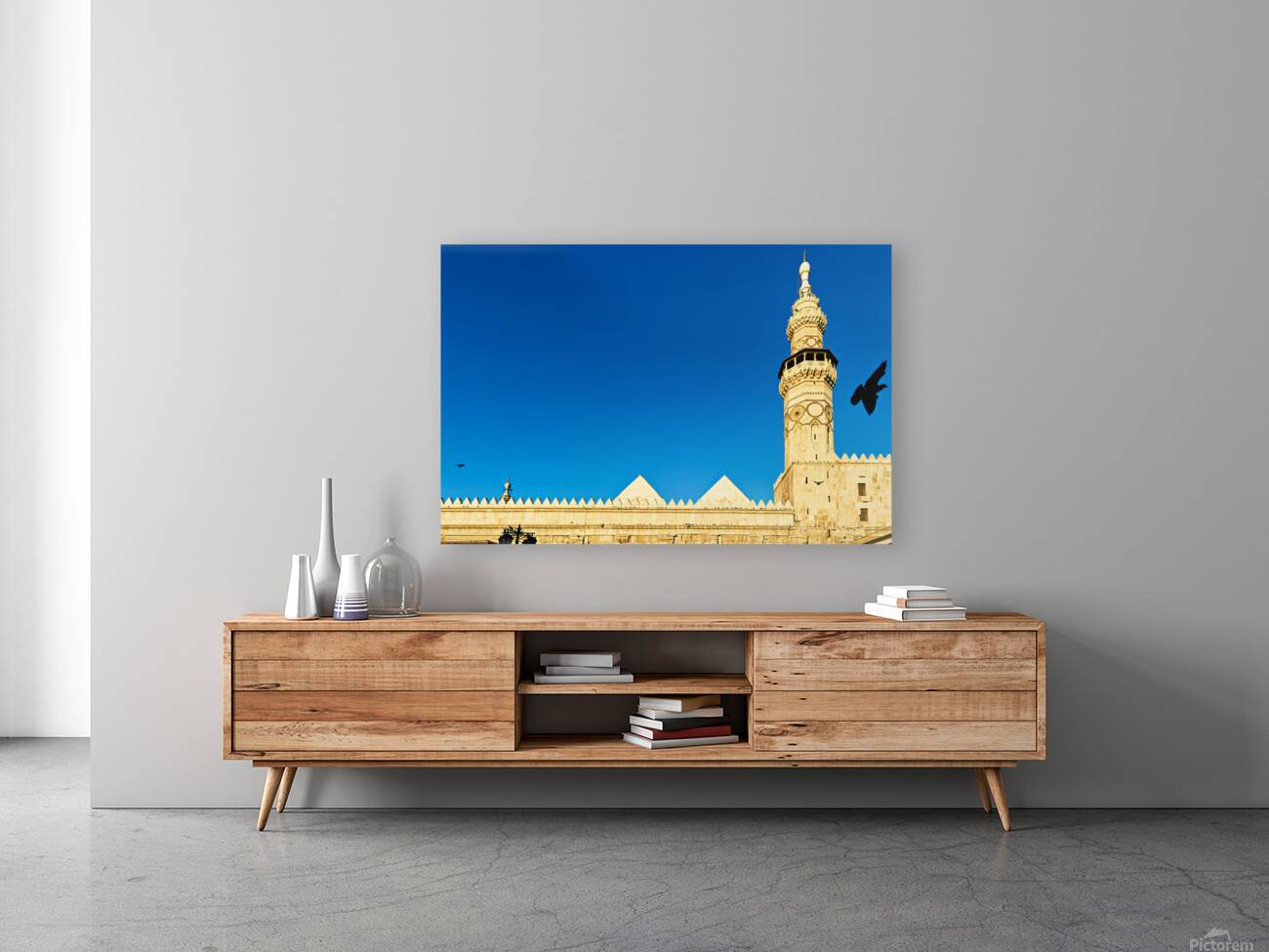 Mosque tower in Damascus against clear blue sky Reproduction