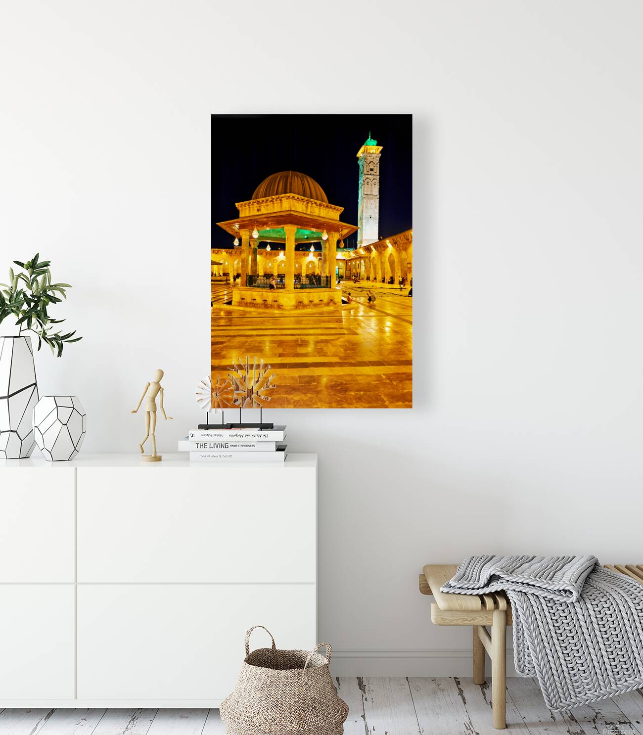 Aleppo mosque at night with lights and visitors in the courtyard Reproduction