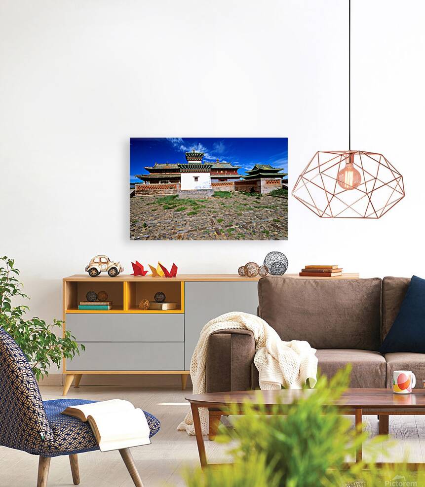 Erdene Zuu Monastery stands in Mongolia under a blue sky Reproduction