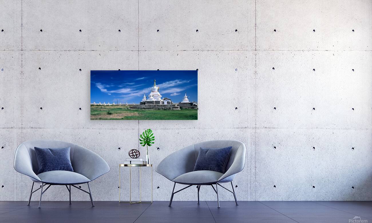 Erdene Zuu Monastery stands in Mongolia under a clear blue sky Reproduction