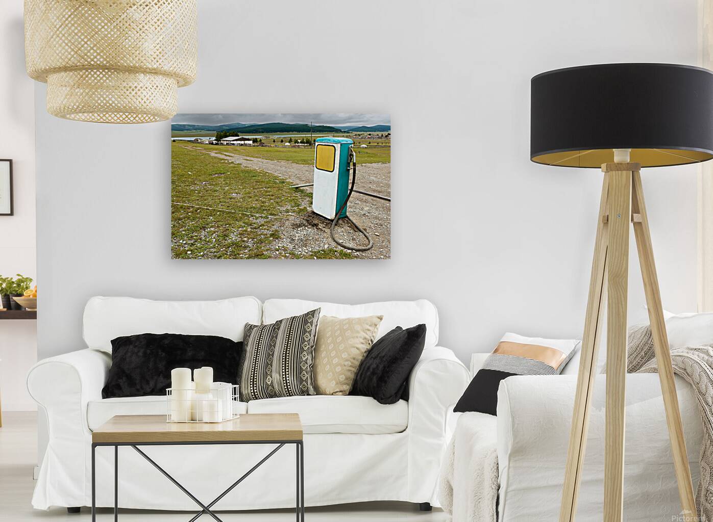 Old style soviet gas station in Mongolia near open fields Reproduction