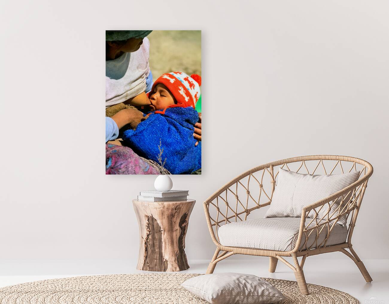 Indigenous mother nourishes child in the Andes of Argentina Reproduction