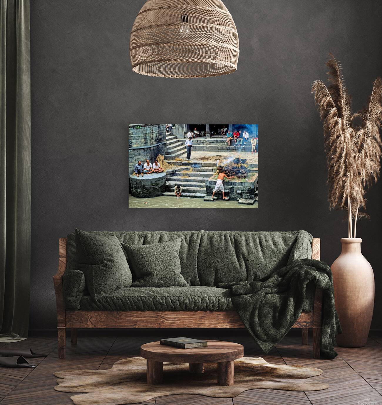 Cremation ritual at Pashupatinath in Kathmandu Nepal Reproduction