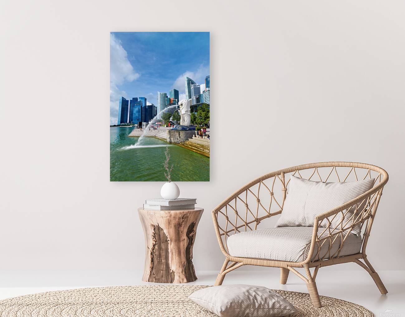 People walk near bridge in Singapore financial district by lush  Reproduction