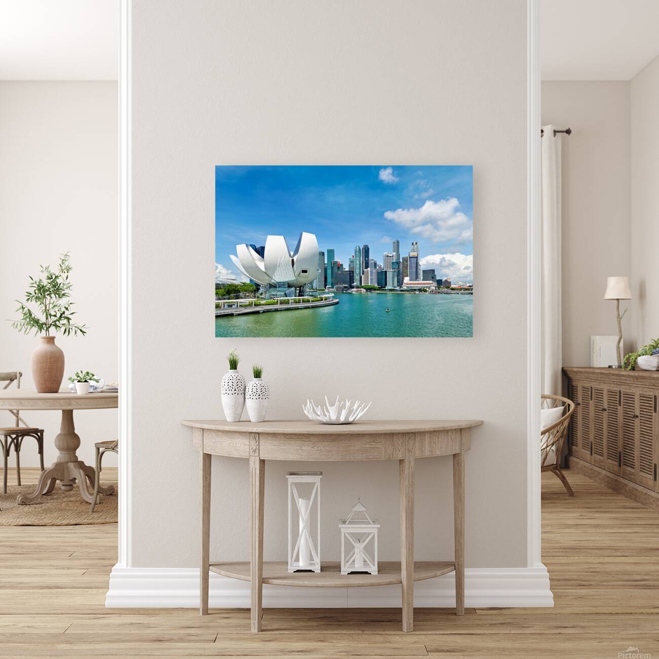 Visitors enjoy view of ArtScience Museum and city skyline in Sin Reproduction