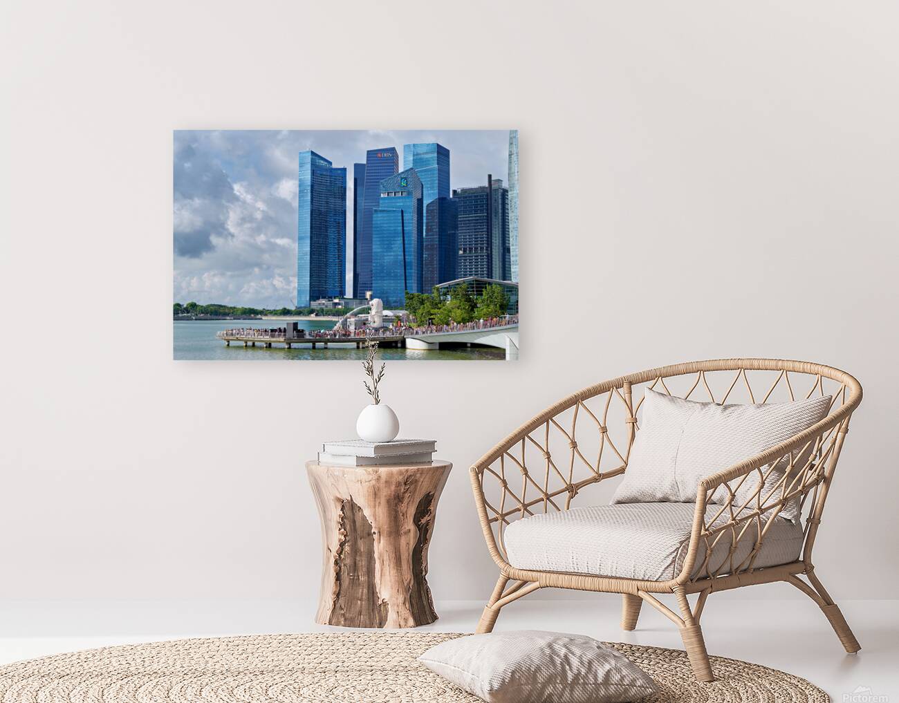 People are walking near a bridge in Singapores financial distri Reproduction