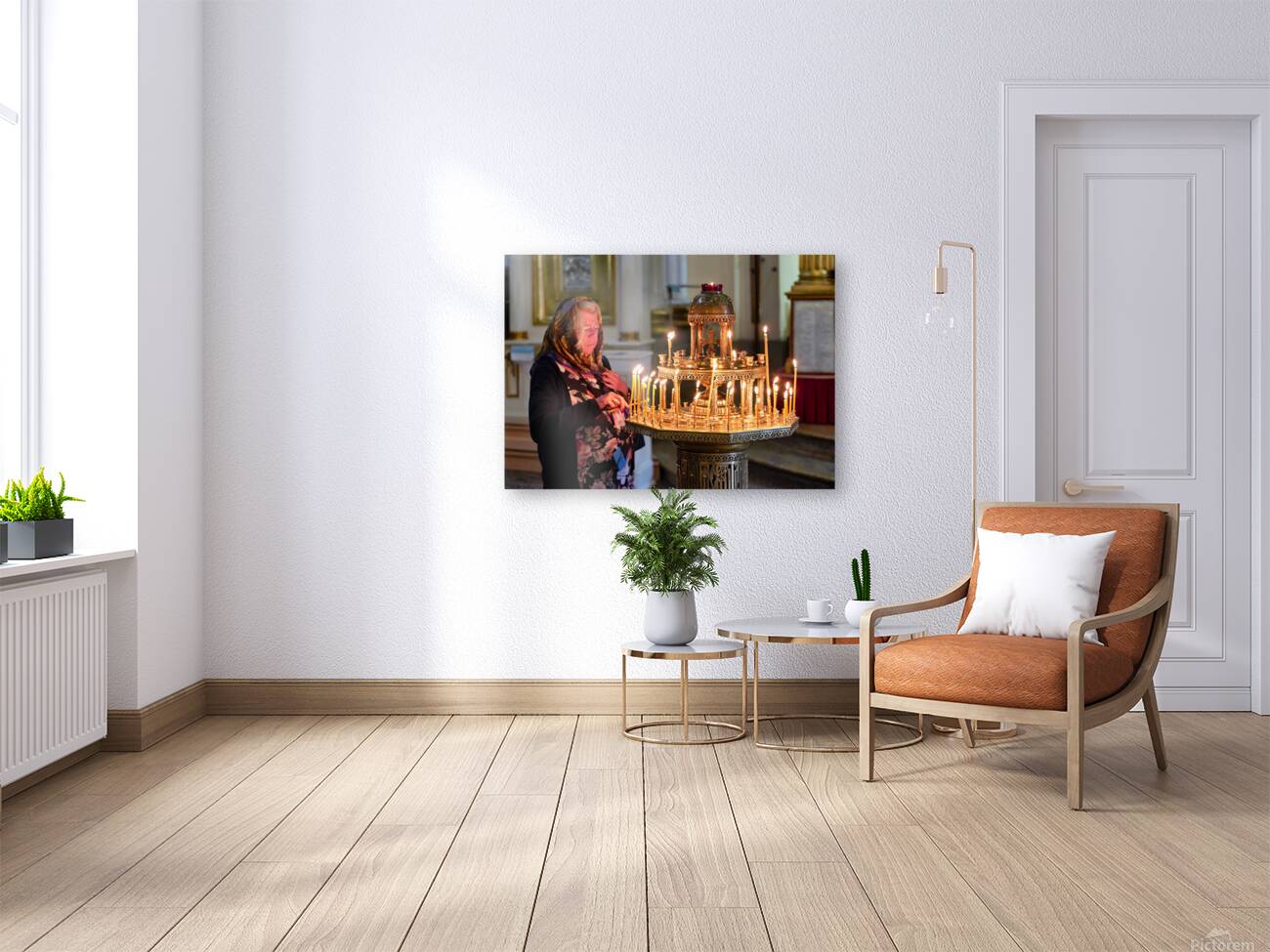 Woman lights candles at Alexander Nevsky Lavra Reproduction