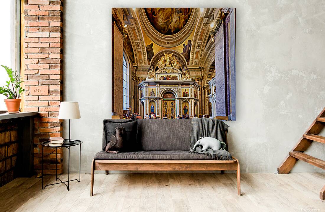 Visitors admire St. Isaacs Cathedral in Saint Petersburg Reproduction