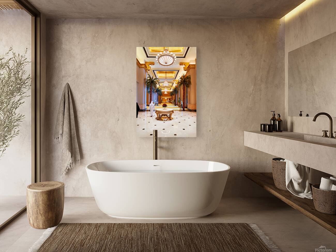 Visitors stroll through Emirates Palace Hotel lobby Reproduction