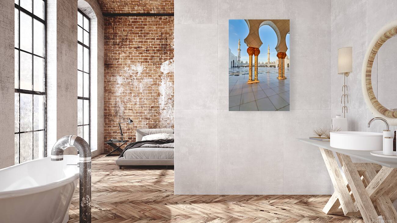 Visit to Sheikh Zayed Grand Mosque in Abu Dhabi at dawn Reproduction