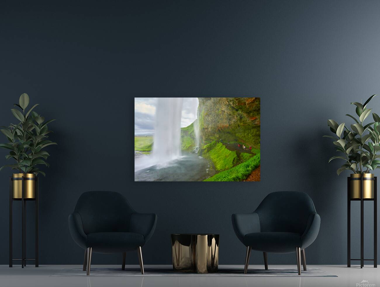 Seljalandsfoss waterfall view from behind in Iceland Reproduction