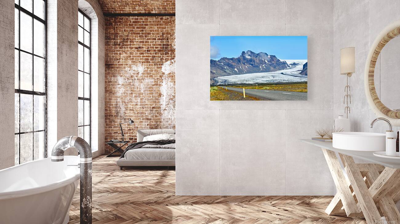 Glacier in Skaftafell Iceland with clear sky and road view Reproduction