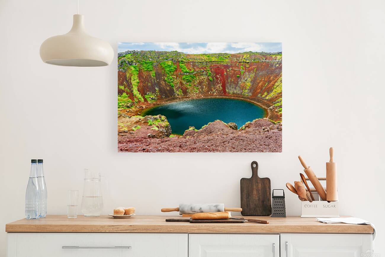 Exploring Kerid Crater in Iceland on a cloudy day Reproduction