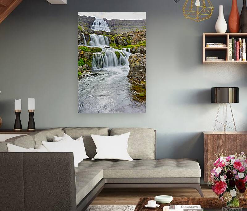 Gongumannafoss waterfall in Iceland with flowing water Reproduction