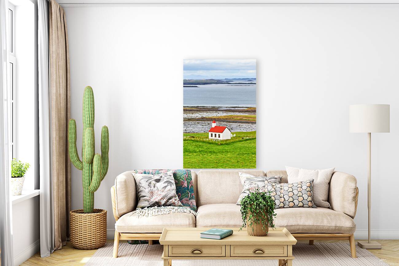 Church located in the western fjords of Iceland near the sea Reproduction