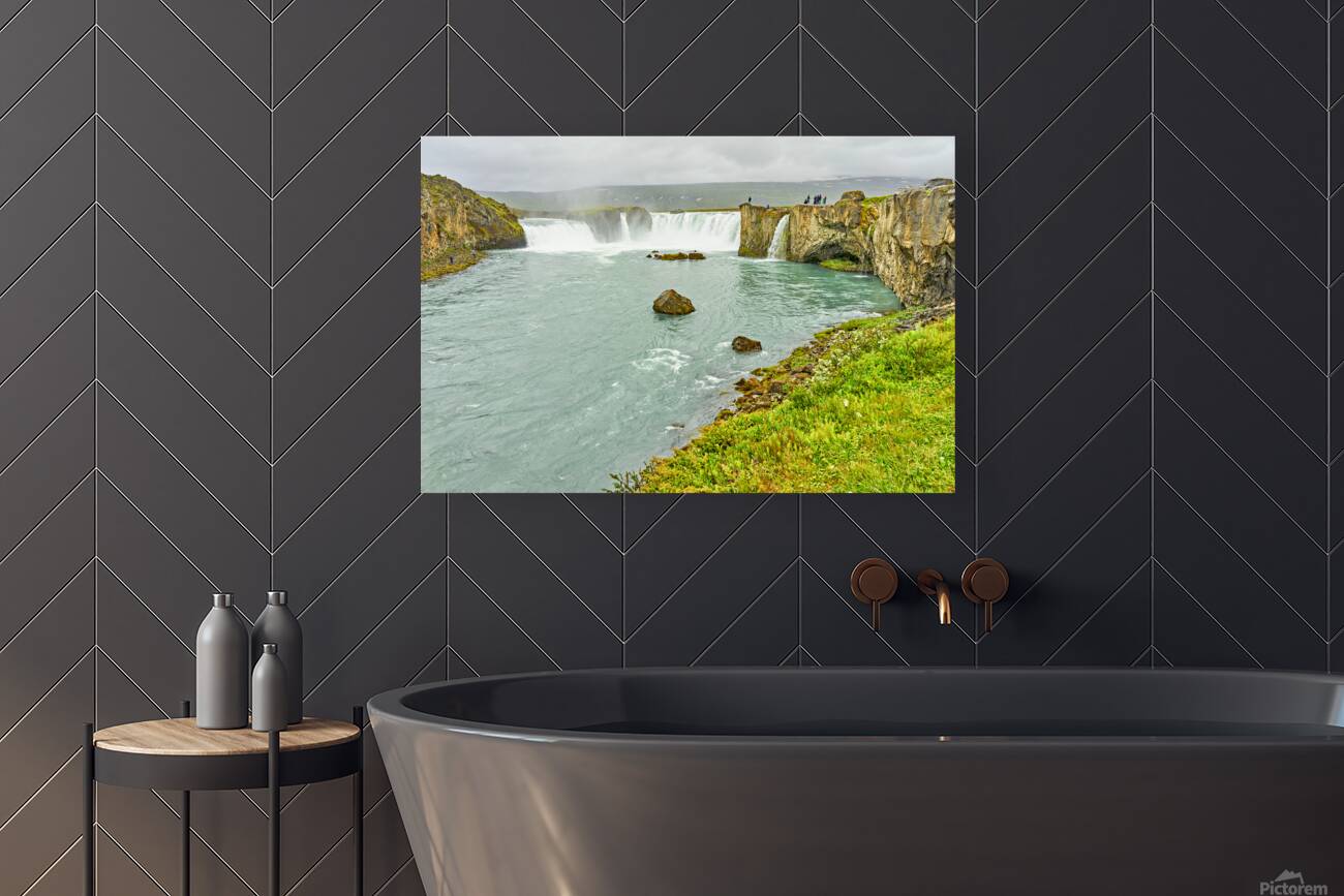 Exploring Godafoss waterfall in Iceland on a cloudy day Reproduction