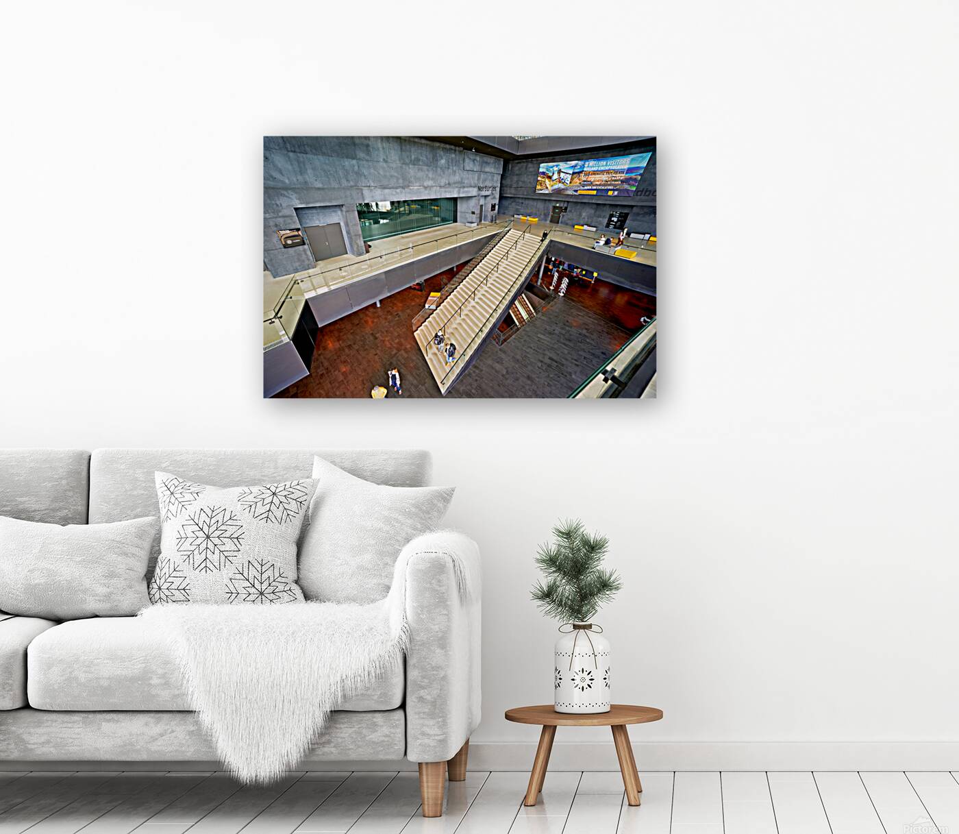 Harpa opera house interior featuring stairs and visitors Reproduction