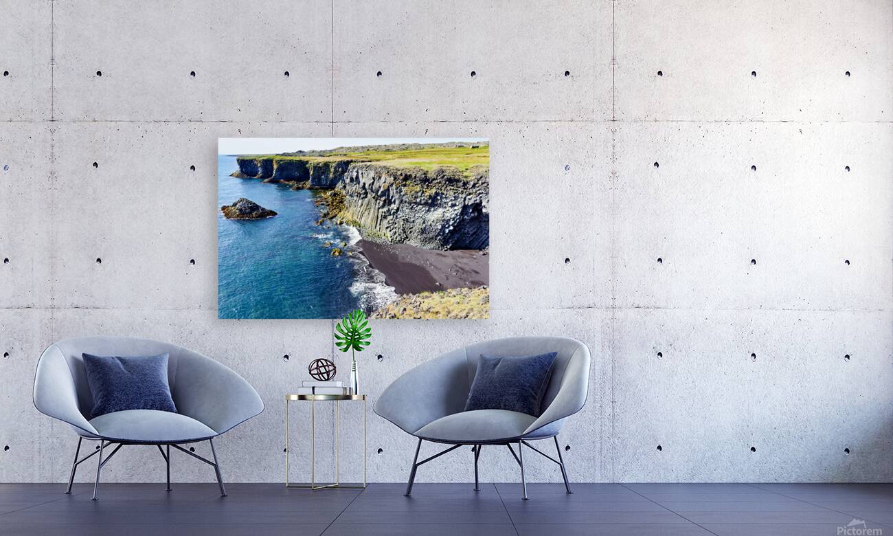 View of Arnarstapi cliffs and black sand beach in Iceland Reproduction