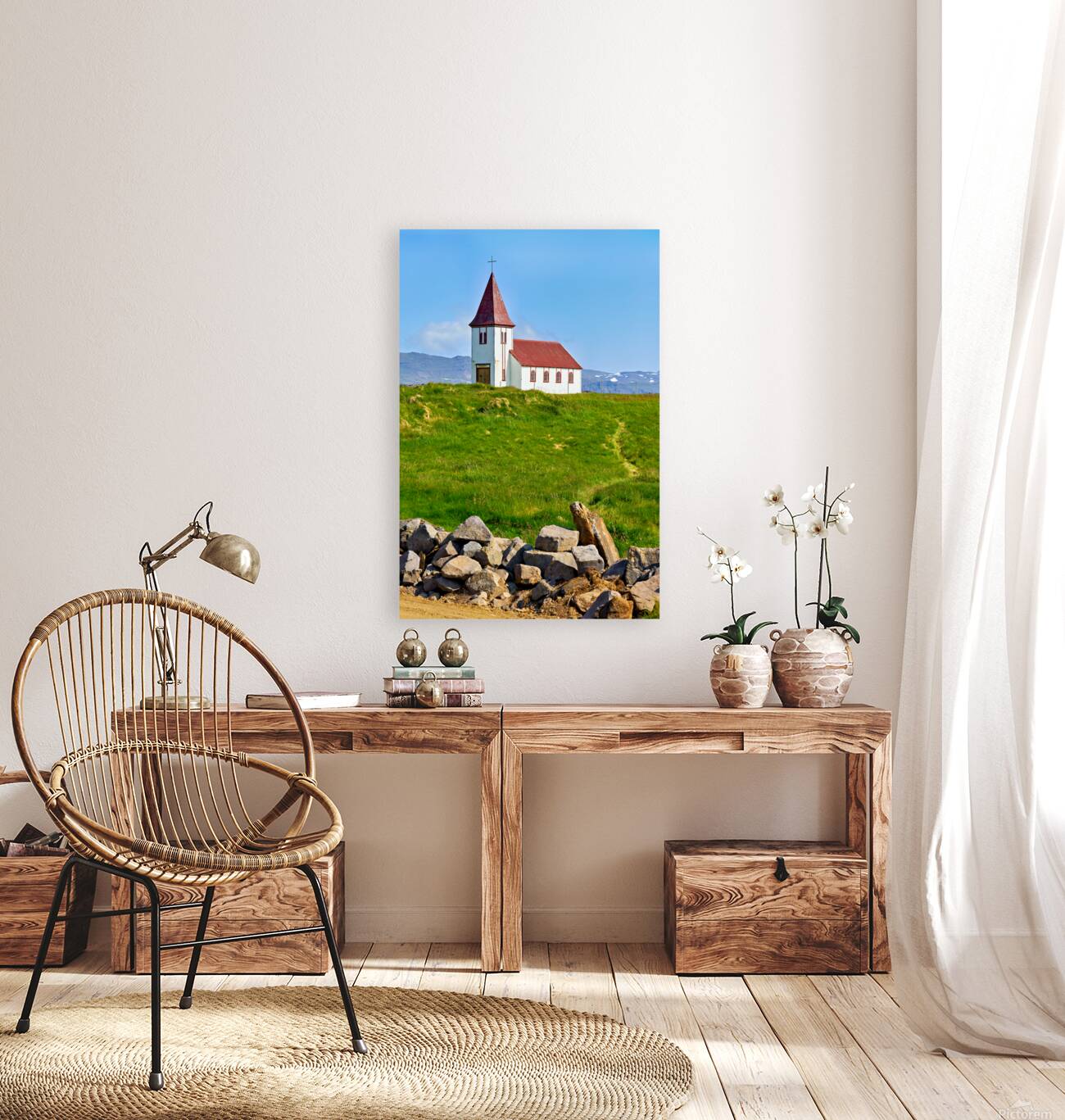 Visit to Hellnar Church in Iceland on a sunny day Reproduction