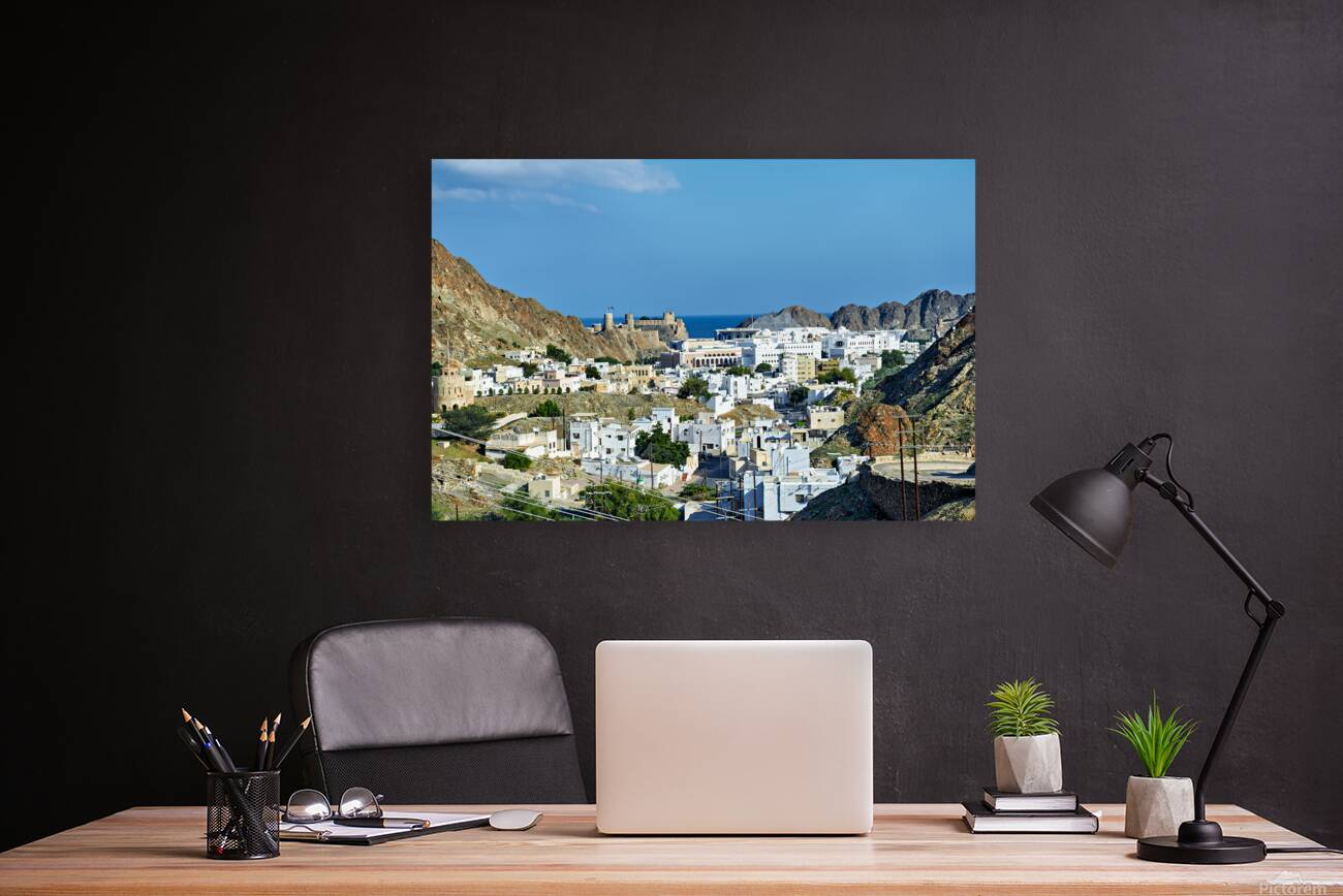 Cityscape of Muscat Oman with mountains and ocean view Reproduction
