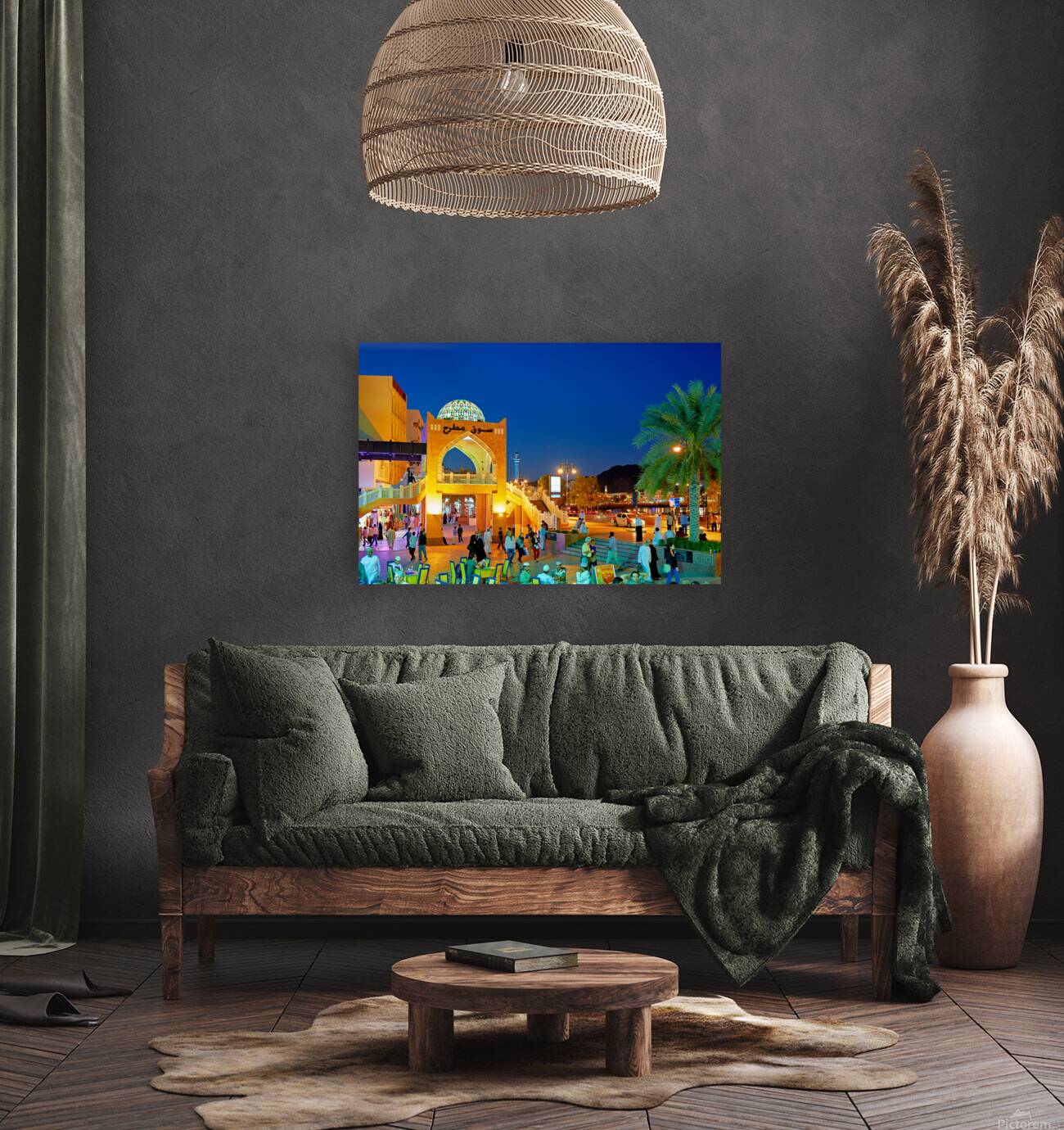 Waterfront view of Mutrah Souq in Muscat at sunset time Reproduction