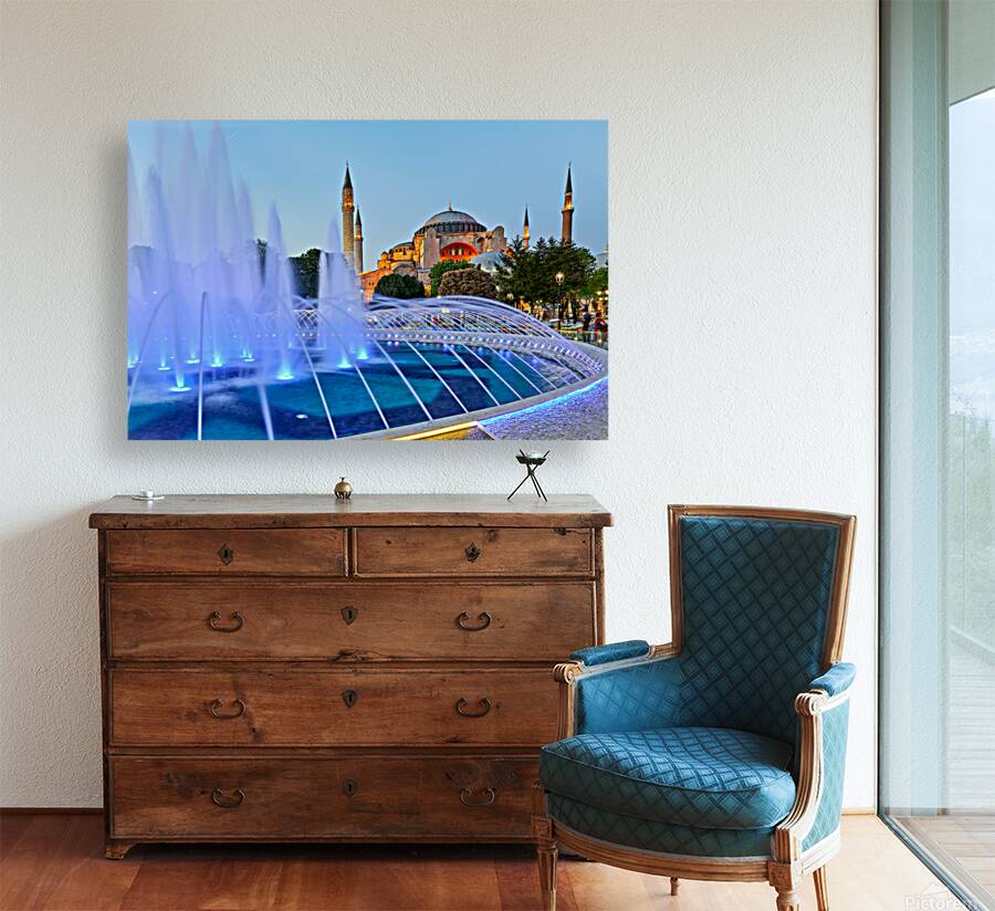 Hagia Sophia Grand Mosque at dusk with fountain display Reproduction