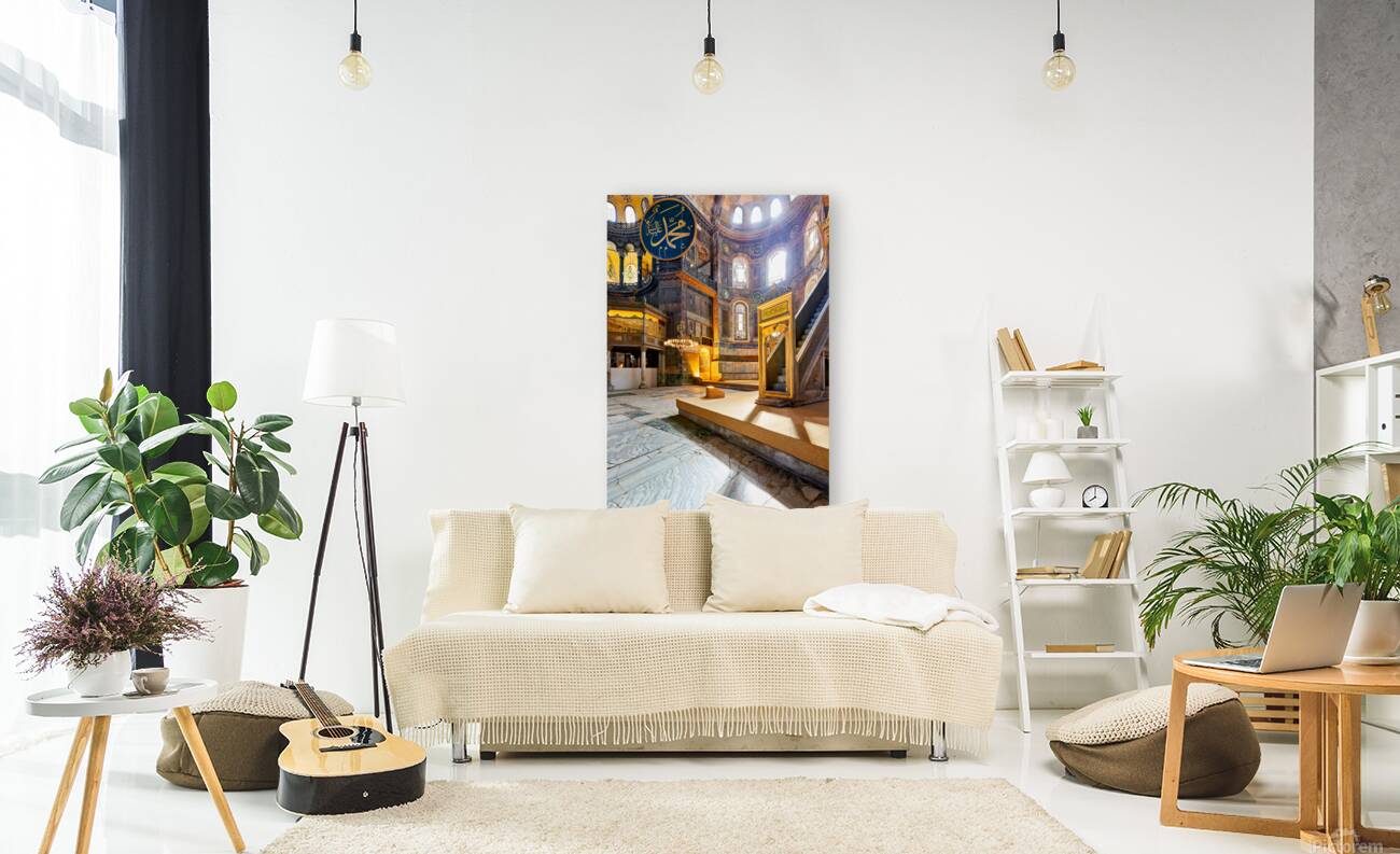 Hagia Sophia Grand Mosque interior view with sunlight Reproduction