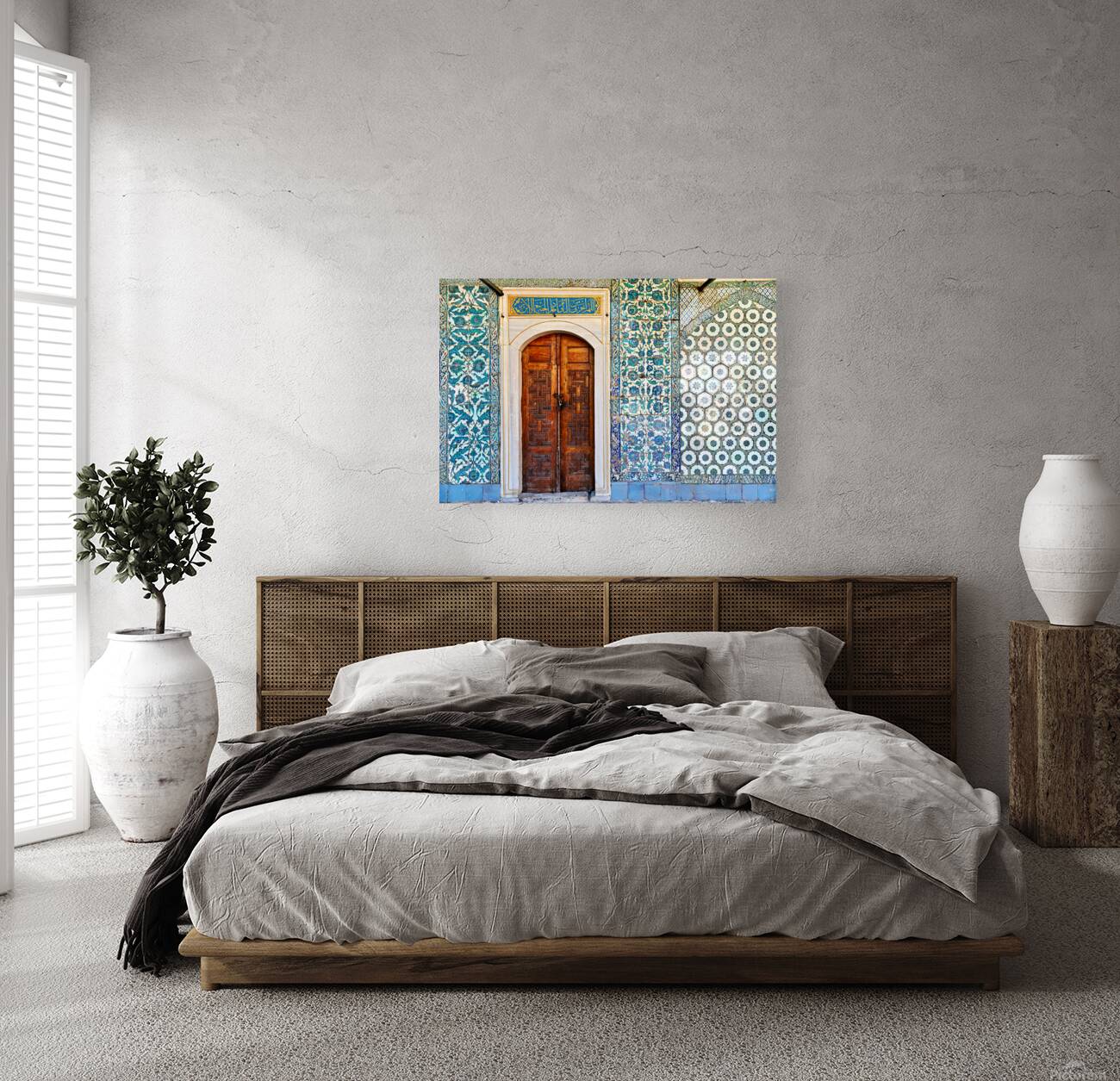 Exploring the tiled walls and wooden door at Topkapi Palace Reproduction