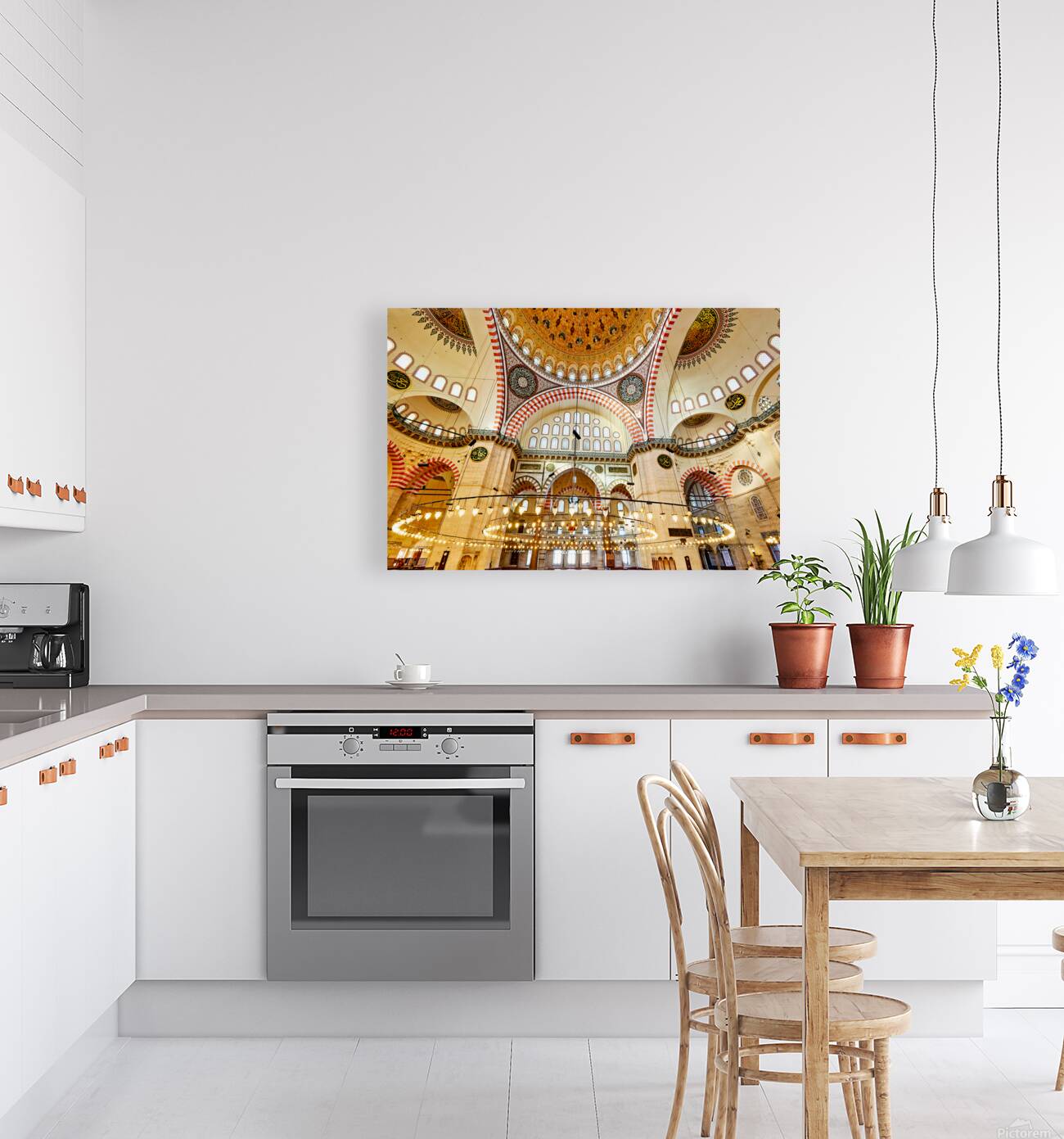 Ceiling light fixtures in Istanbuls Suleymaniye Mosque Reproduction