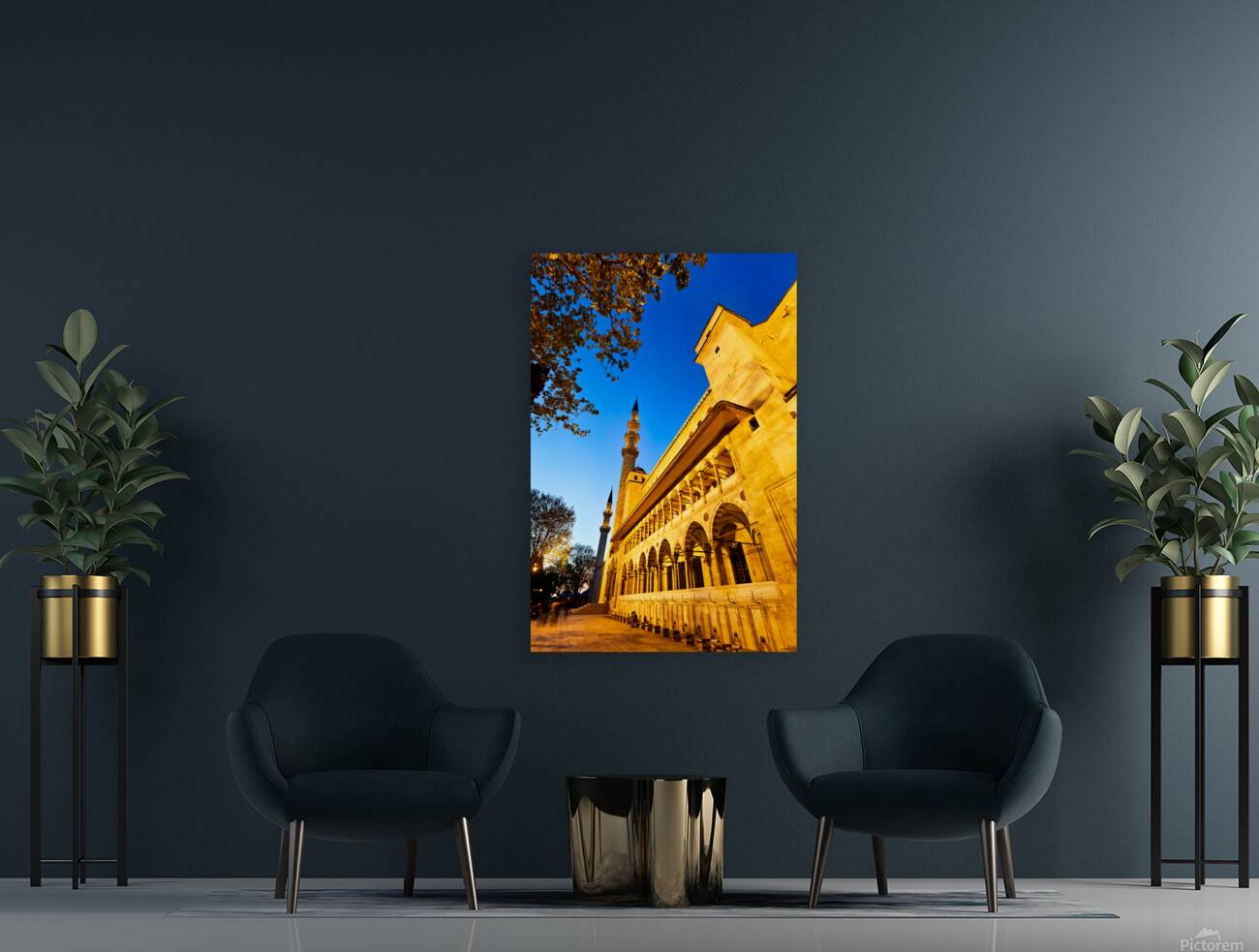 Suleymaniye Mosque at night in Istanbul Turkey Reproduction