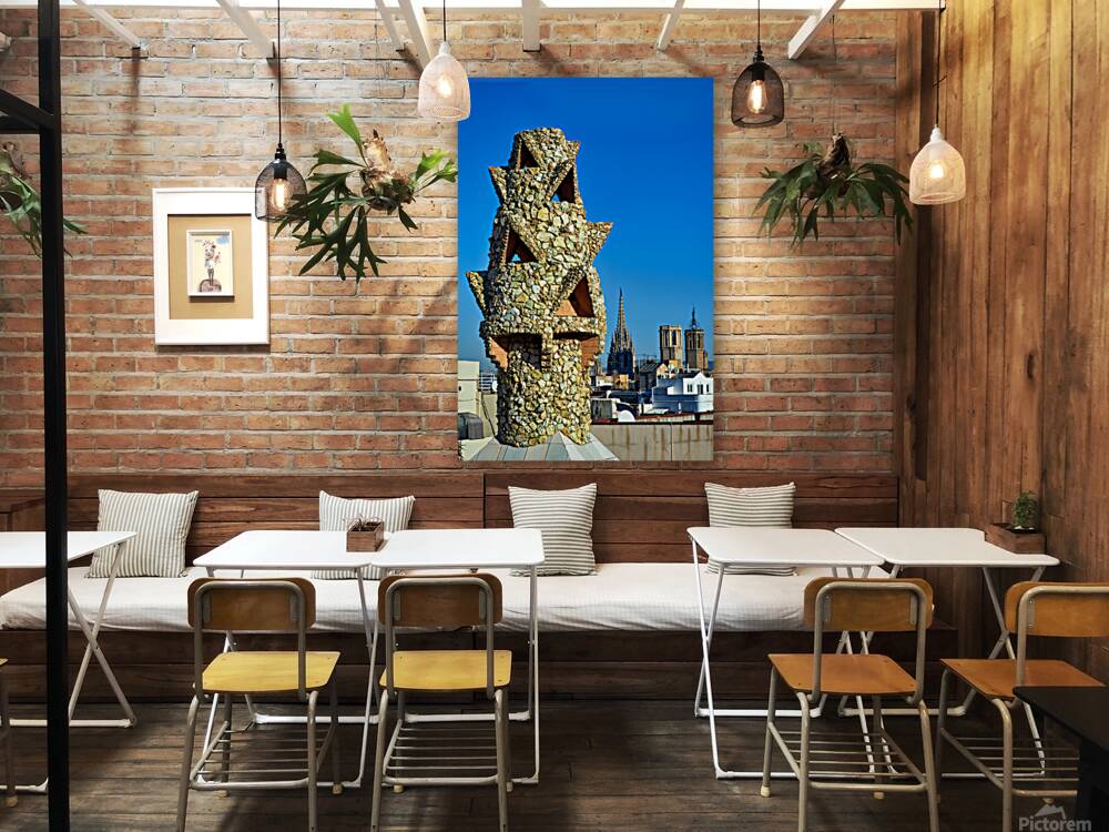 Rooftop view of Palau Guell in Barcelona Reproduction