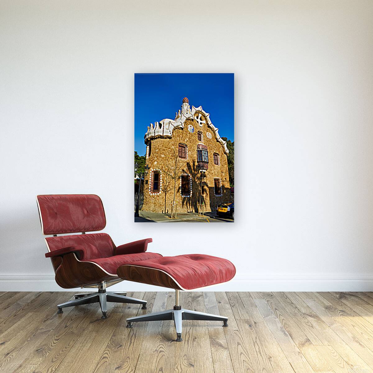 Exploring the fairytale house in Park Guell Barcelona Reproduction