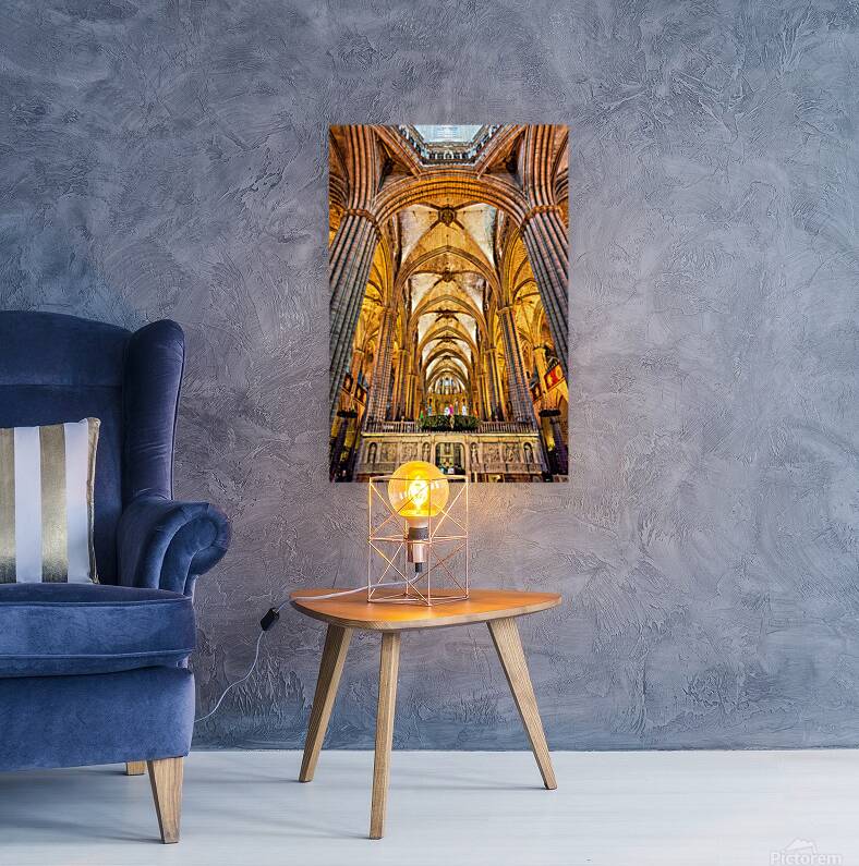 Historic view of the Cathedral of the Holy Cross in Barcelona Reproduction