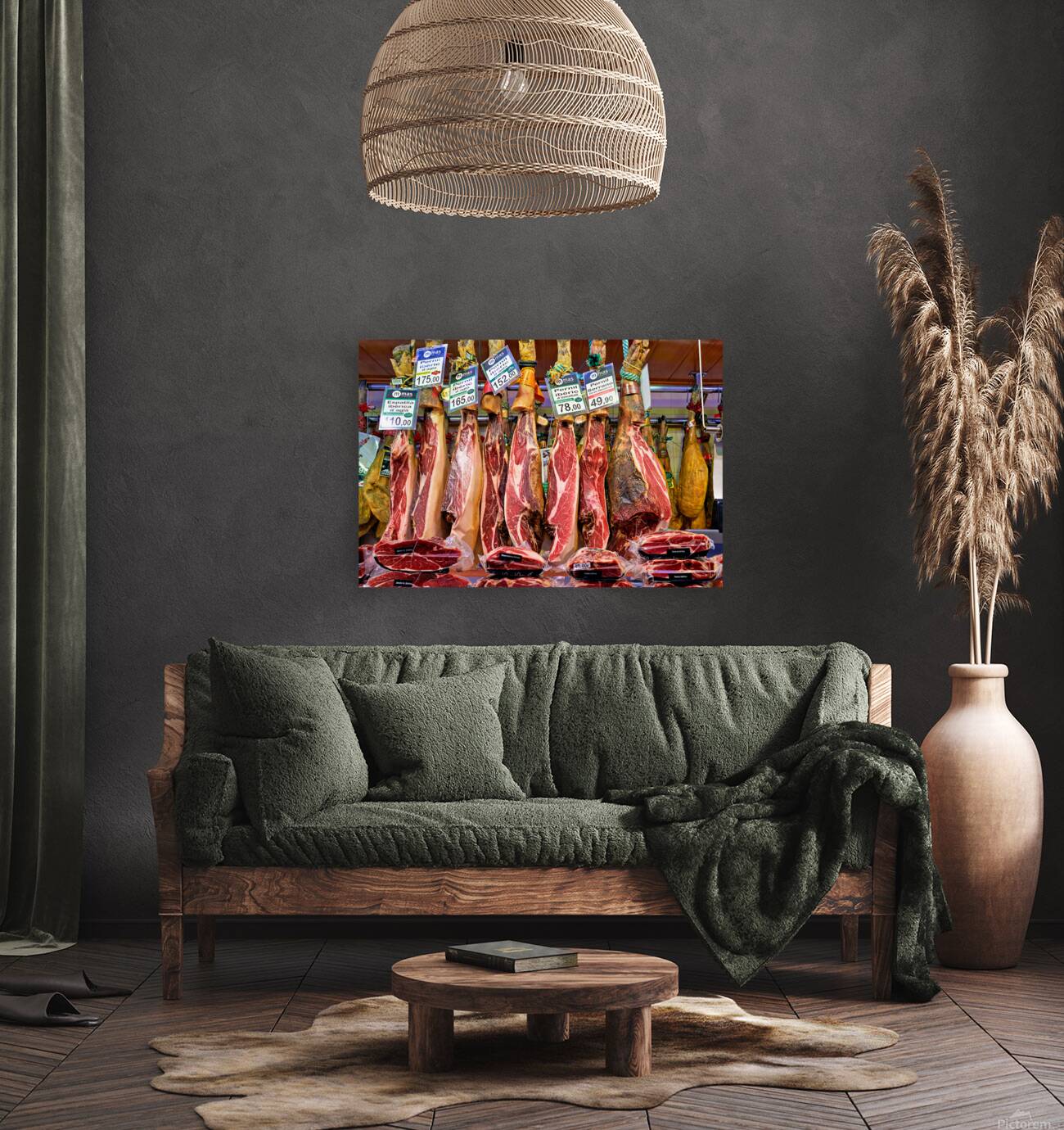 Jamon Iberico displayed in Mercat de Sant Josep de la Boqueria Reproduction