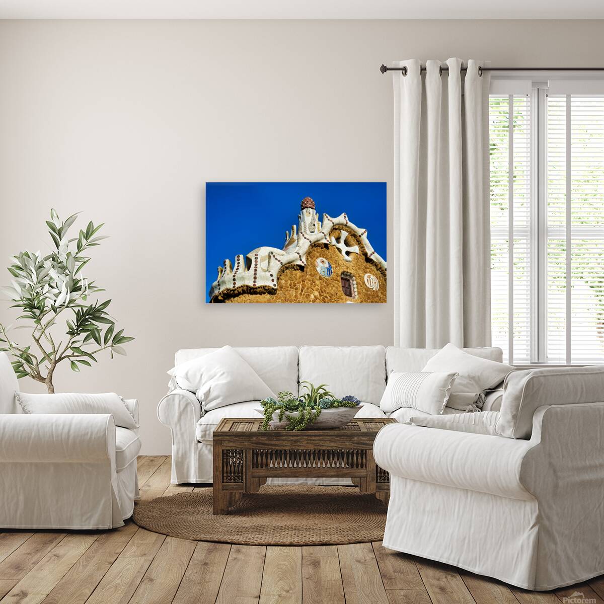 Gable of the fairytale house in park guell barcelona Reproduction