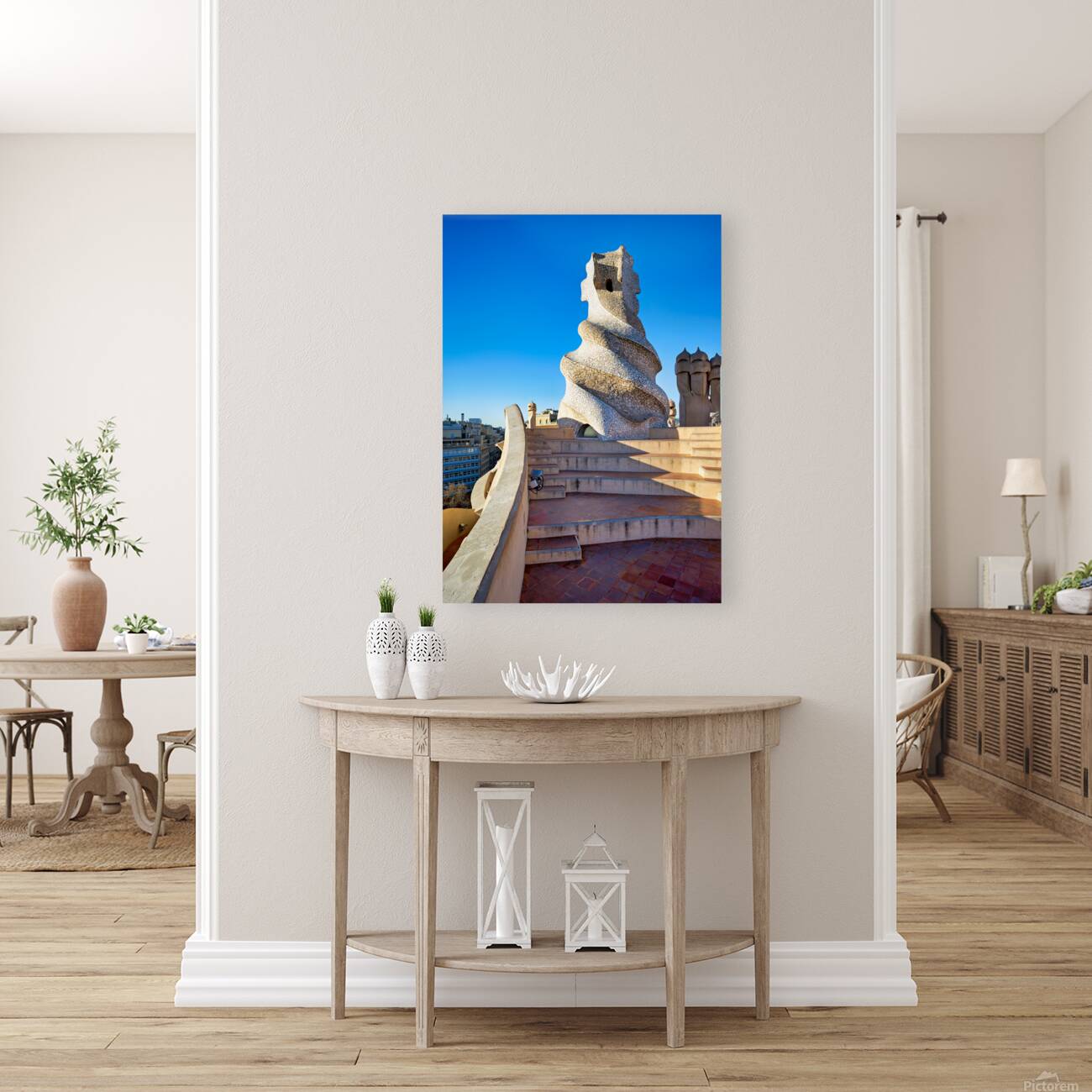 Rooftop views of Casa Mila in sunny Barcelona Reproduction