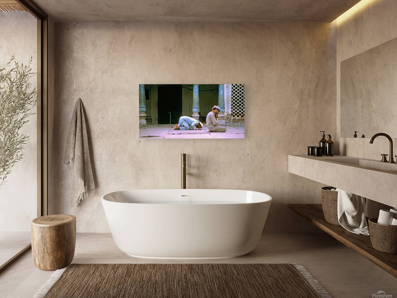 Men pray in the mosque in Chitral during afternoon prayer Reproduction