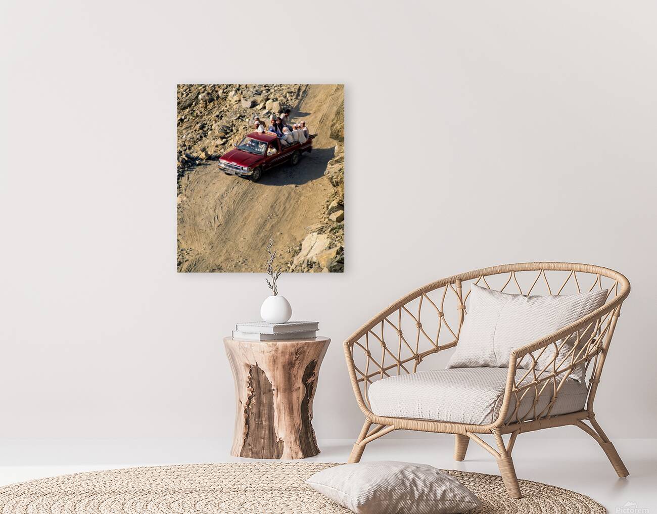 Travelers on gravel road near Shandur Pass in Pakistan Reproduction