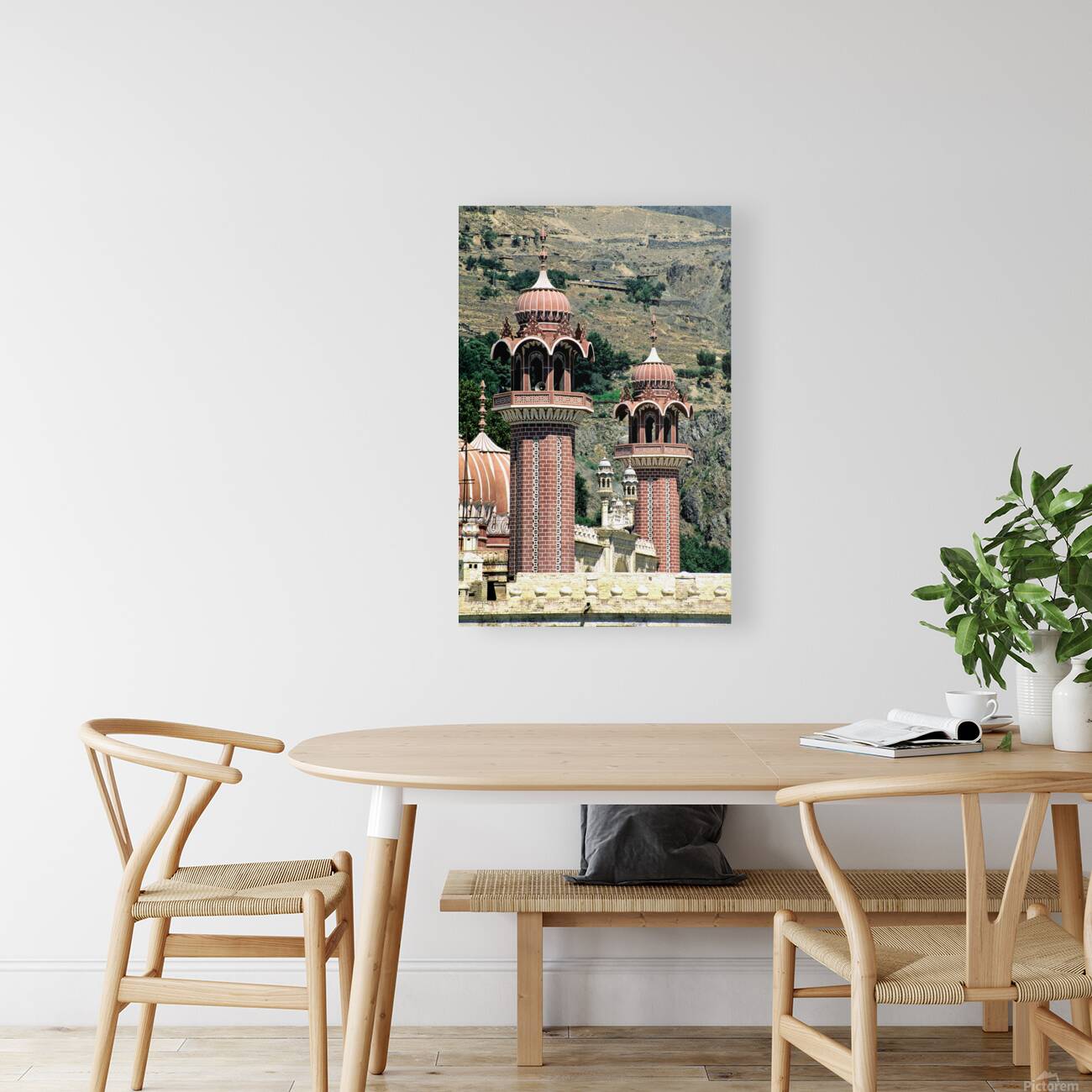 Mosque towers stand tall in Chitral Pakistan on a clear day Reproduction